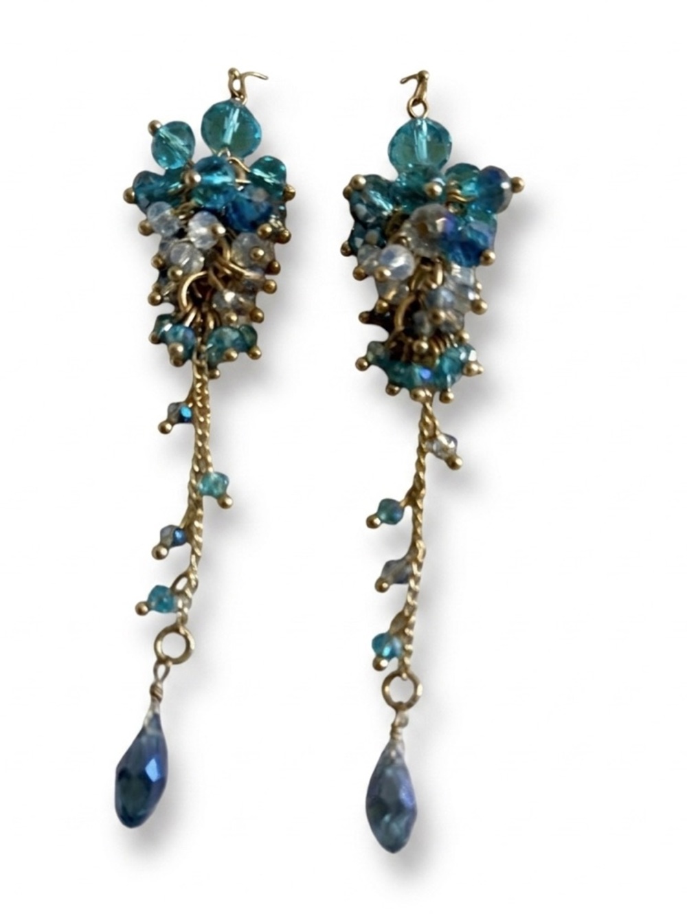 NWOT WA Studios Crystal Blue and Gold Cluster Dangle Earrings